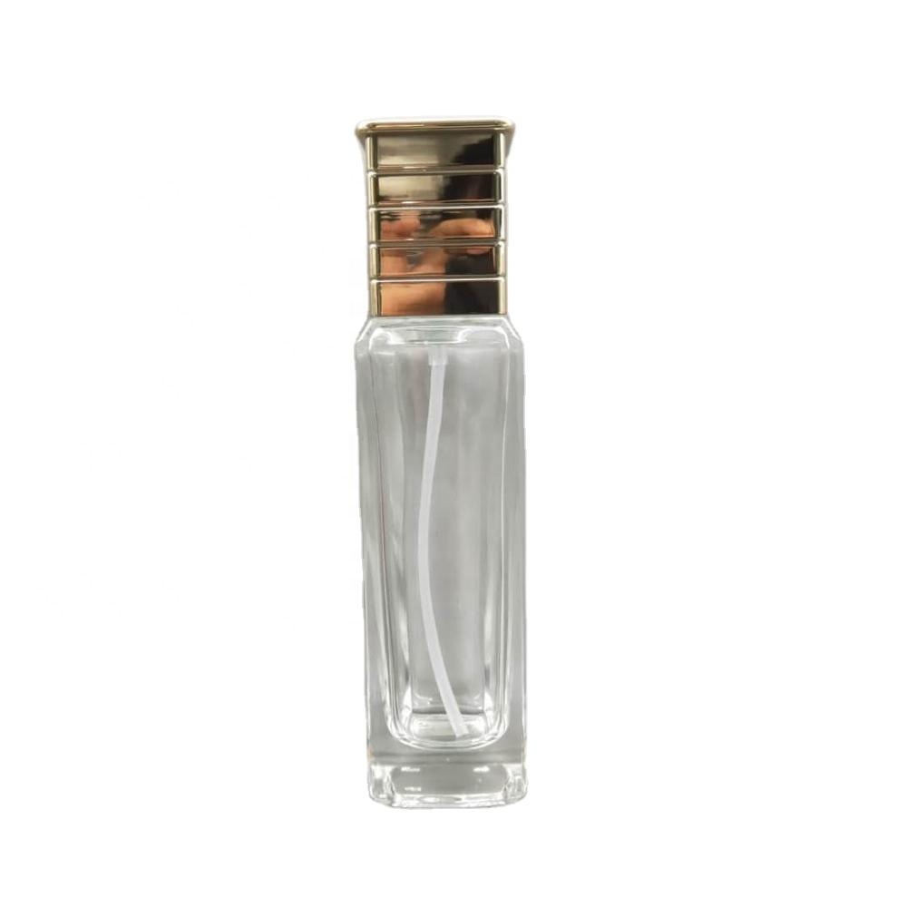 hot sell custom cosmetic bottle    luxury  square  manufacturer    lotion  clear glass bottles   with pump spray lid dropper