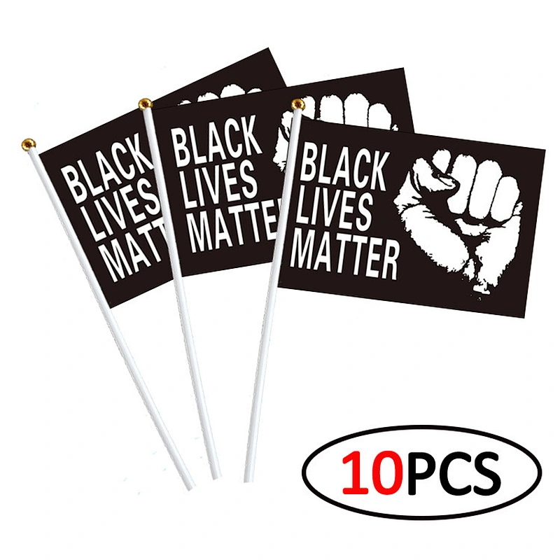 Custom 100% Polyester mini handheld Black Lives Matter Plastic Pole Flags BLM Fist  demonstration Flag