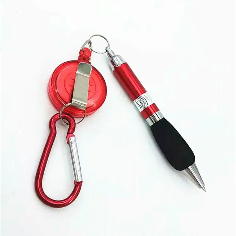 Promotional Gift custom logo outside retractable reel ballpoint pen with Carabiner clip Key chains