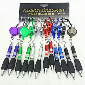 Promotional Gift custom logo outside retractable reel ballpoint pen with Carabiner clip Key chains