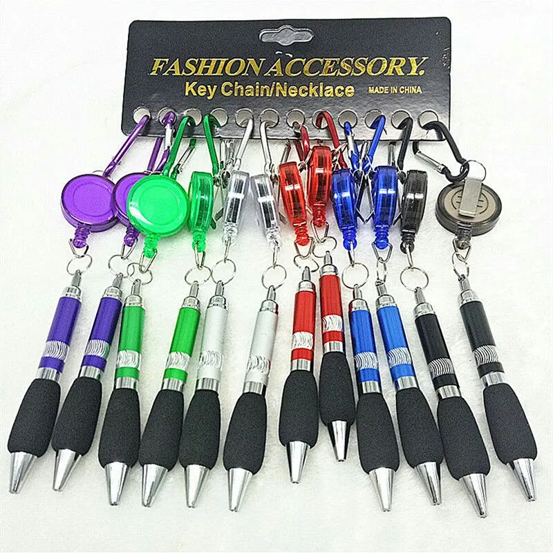 Promotional Gift custom logo outside retractable reel ballpoint pen with Carabiner clip Key chains