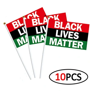 Custom 100% Polyester mini handheld Black Lives Matter Plastic Pole Flags BLM Fist  demonstration Flag