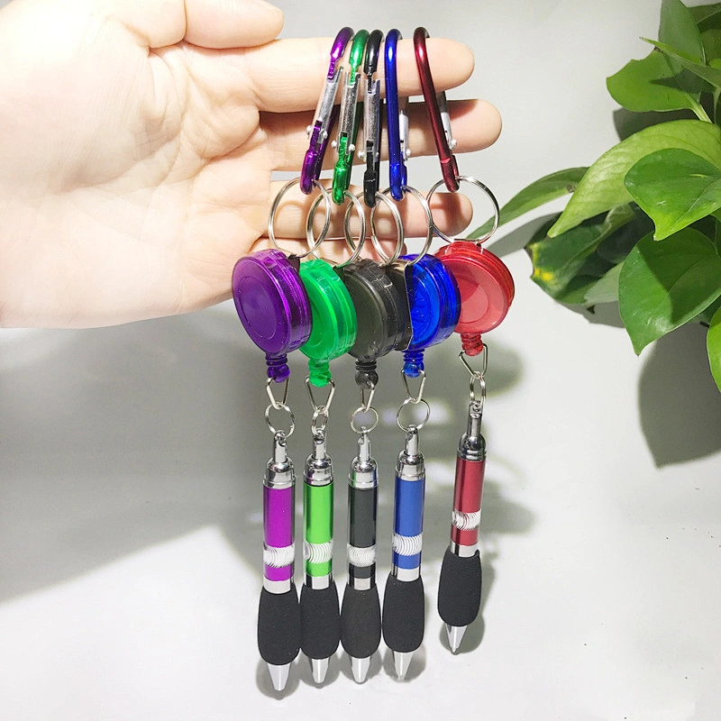 Promotional Gift custom logo outside retractable reel ballpoint pen with Carabiner clip Key chains
