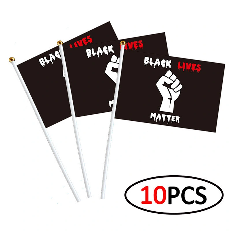 Custom 100% Polyester mini handheld Black Lives Matter Plastic Pole Flags BLM Fist  demonstration Flag