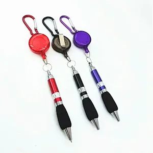 Promotional Gift custom logo outside retractable reel ballpoint pen with Carabiner clip Key chains