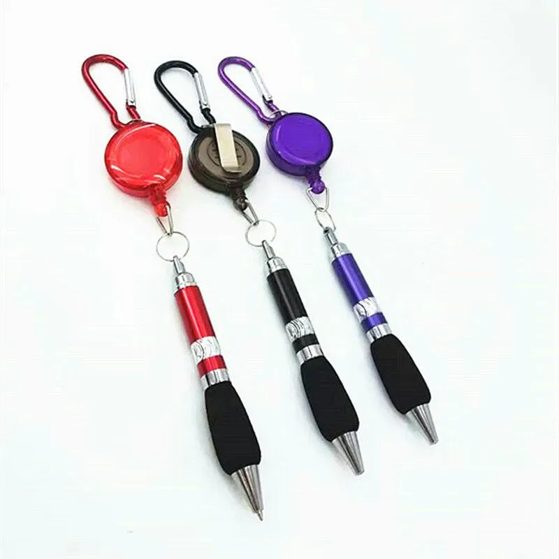 Promotional Gift custom logo outside retractable reel ballpoint pen with Carabiner clip Key chains