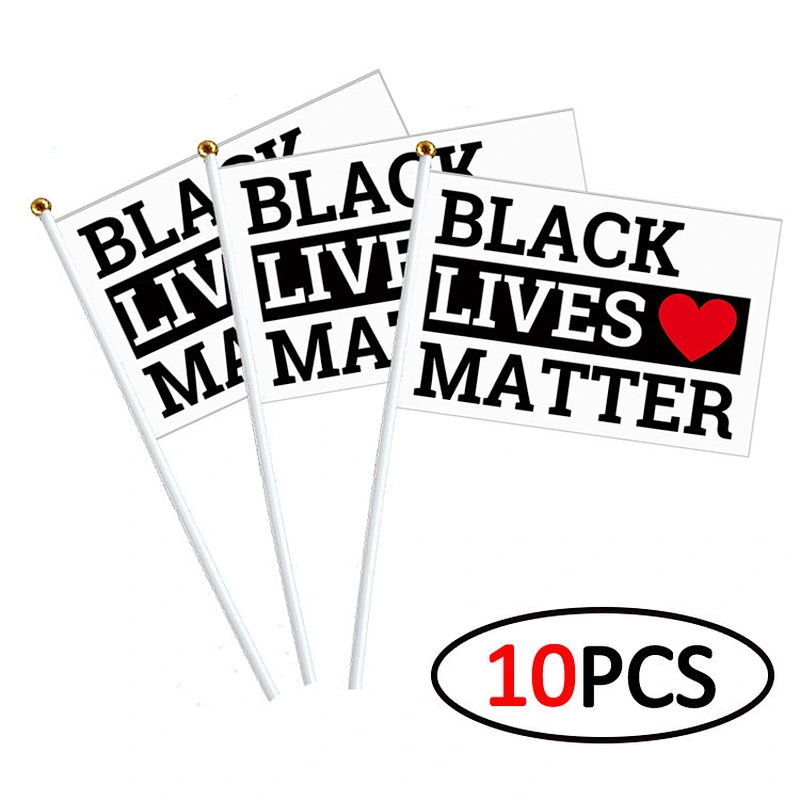 Custom 100% Polyester mini handheld Black Lives Matter Plastic Pole Flags BLM Fist  demonstration Flag