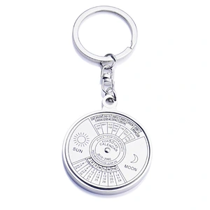 High quality hot selling custom  round metal souvenir perpetual calendar promotion keychain