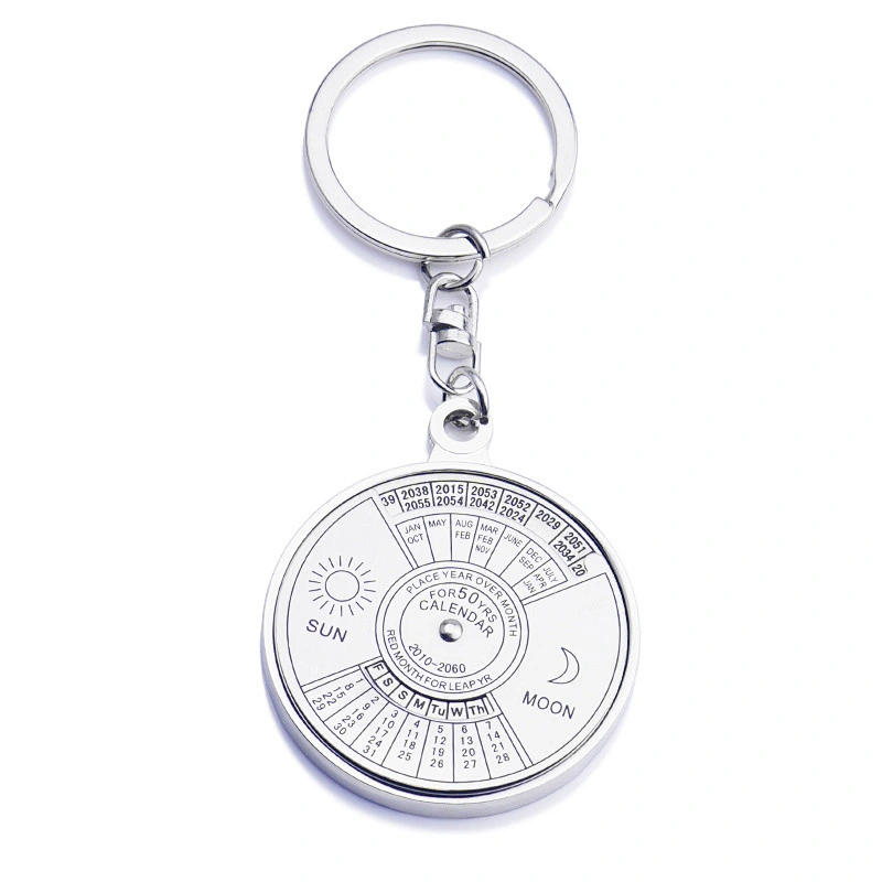 High quality hot selling custom  round metal souvenir perpetual calendar promotion keychain