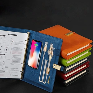 Hot sale  luxury business office gift notebook with pen powerbank USB cable and card holder