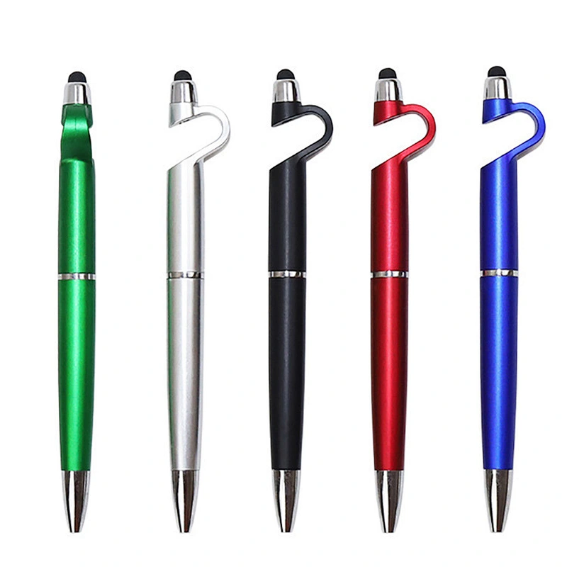 Promotional advertising pen customized logo multi-function touch screen ballpoint pen with mobile phone stand capacitive pen