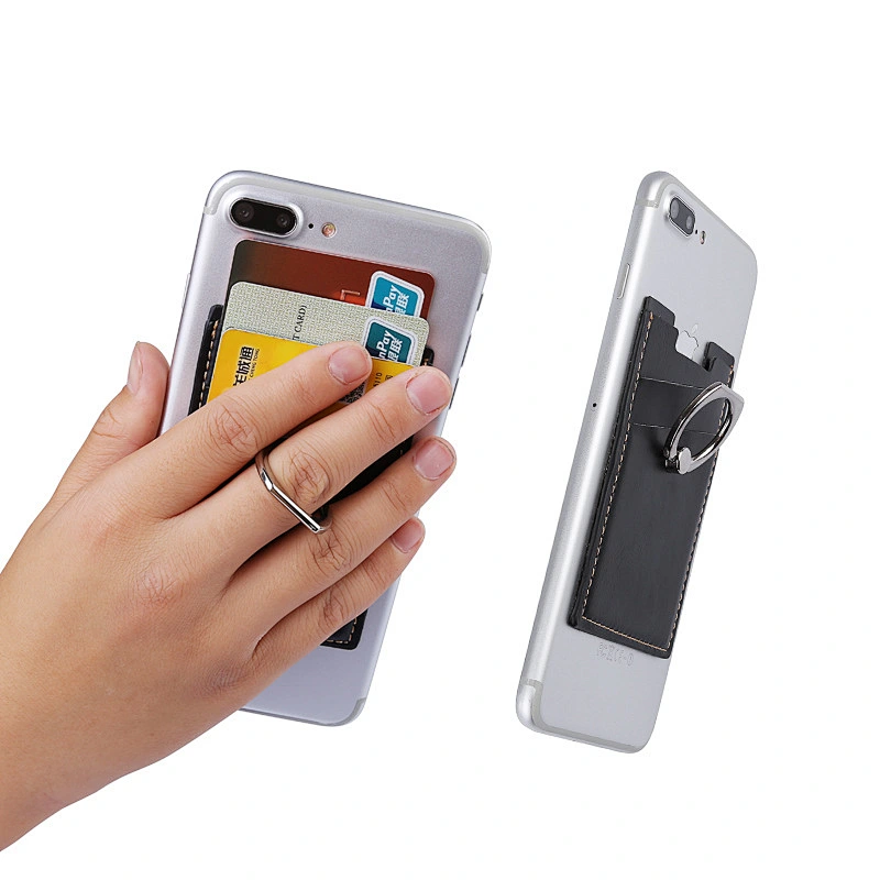 Self adhesive credit card holder Cell Phone Finger Ring Holder Smartphone Rotation Mobile card Ring Holder Pu  Fashion Custom