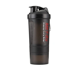 Free customized logo shaker water bottle with dry storage compartment shake cup portable fitness sports plastic kettle