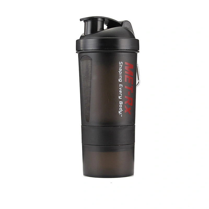 Free customized logo shaker water bottle with dry storage compartment shake cup portable fitness sports plastic kettle