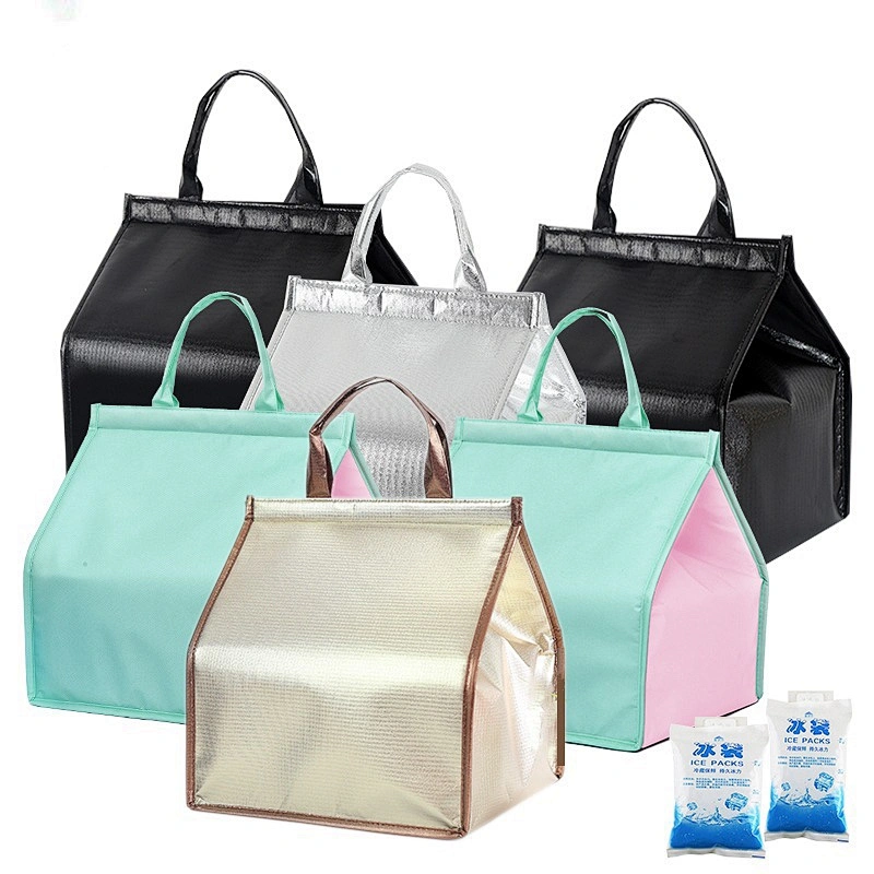Wholesale Custom Logo Nonwoven Aluminum Foil Foldable Lunch Portable Cake Insulated Waterproof Soft Cute Ice insulation bag