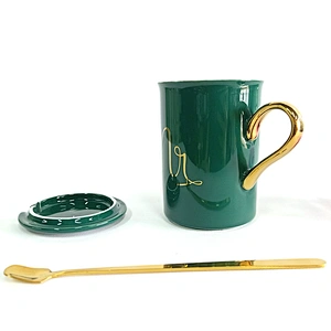 Creative Nordic personality Army green promotion custom Gifts mug ceramic water cup large capacity mug with lid spoon coffee cup