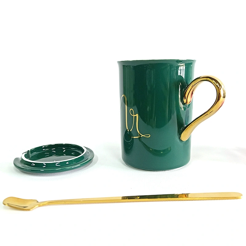 Creative Nordic personality Army green promotion custom Gifts mug ceramic water cup large capacity mug with lid spoon coffee cup