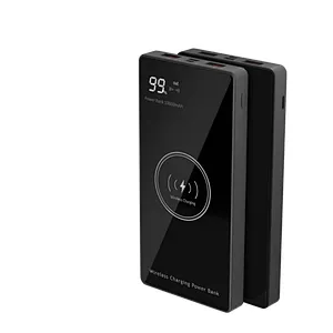 Fashion tempered glass surface mobile charger 10000 mah power bank  Wireless charging portable power bank