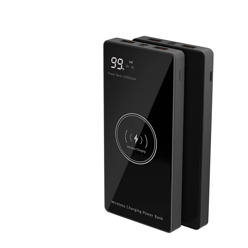 Fashion tempered glass surface mobile charger 10000 mah power bank  Wireless charging portable power bank
