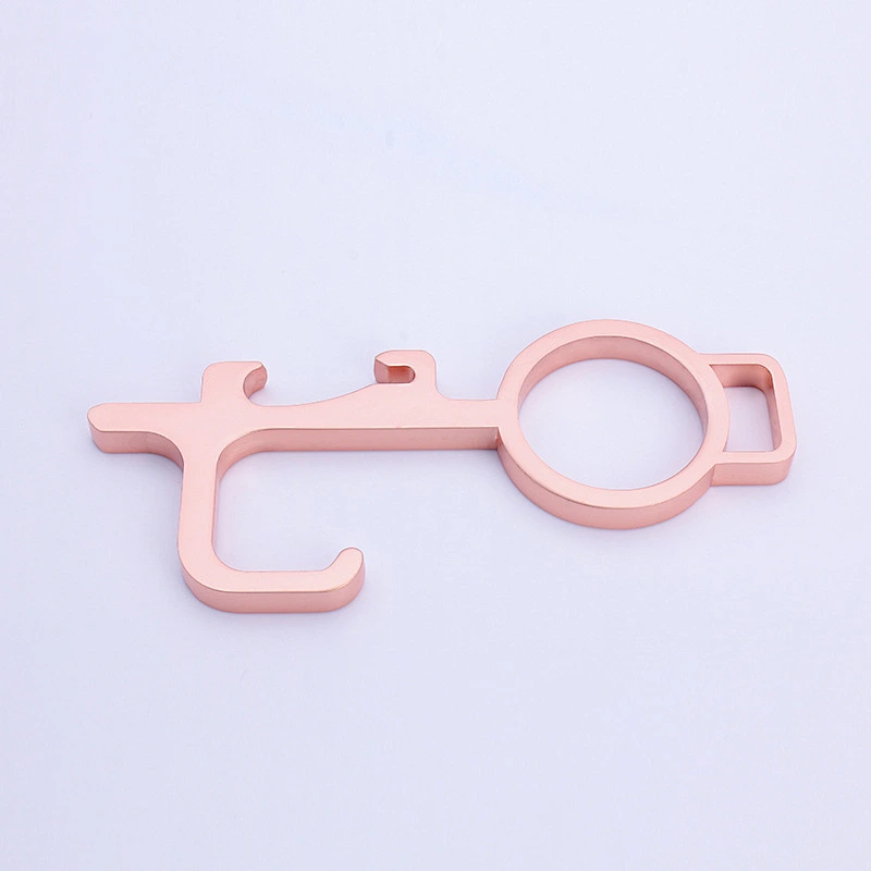 Custom Multi-functions Beer bottle opener  door opener hook keychain hygiene keychain key no touch door opener