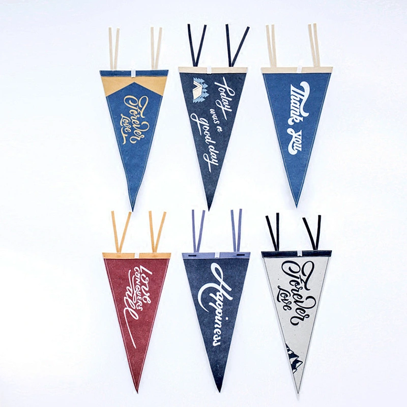 Wholesale Promotional Custom logo Festival Decorative Eco-friendly Recycle Silk screen printing hanging Triangle  felt flag