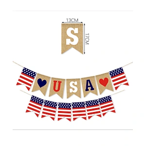 Hot sale USA flag Burlap Bunting Decorations American Independence Day White and Blue Theme Party Supplies
