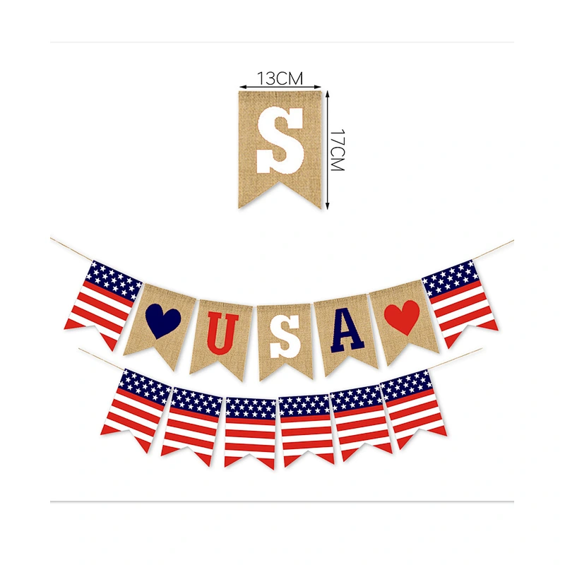 Hot sale USA flag Burlap Bunting Decorations American Independence Day White and Blue Theme Party Supplies