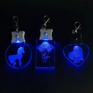 Factory high quality Direct custom logo High-Quality Crystal Wedding Gift led  Keychain promotion gift keychain