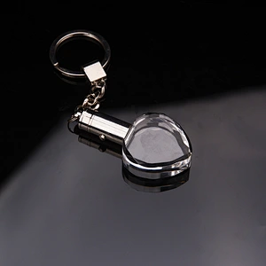 Top Grade Gift Engraving  Custom Shape Led Crystal keychain Heart Shaped Wedding /Party Gift  Keychain