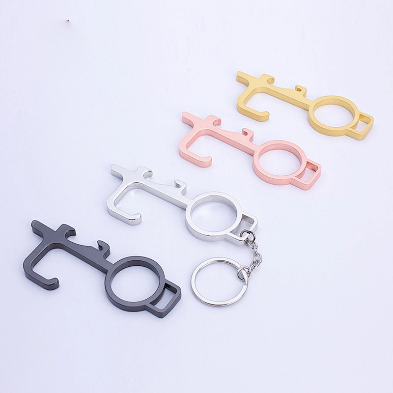 Custom Multi-functions Beer bottle opener  door opener hook keychain hygiene keychain key no touch door opener