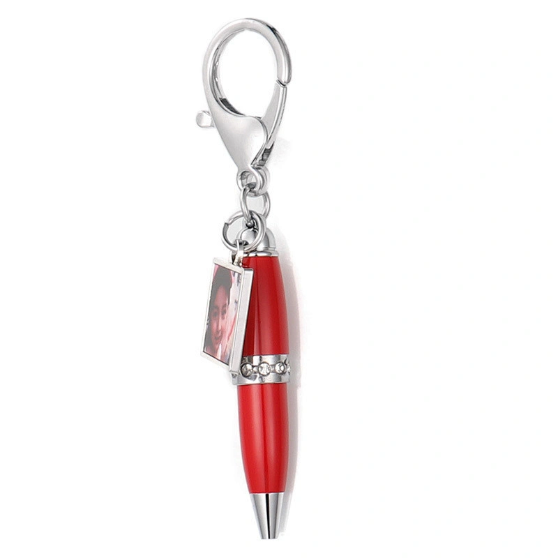 Promotional gift creative mini metal diamond rotating signature pen with keychain and  blank photo custom ballpoint pen