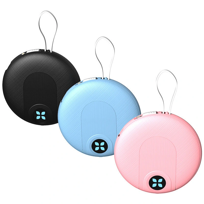 Newest custom gift   Portable Round Built-in Cable Power Bank  Mobile Phone10000mah Power Bank