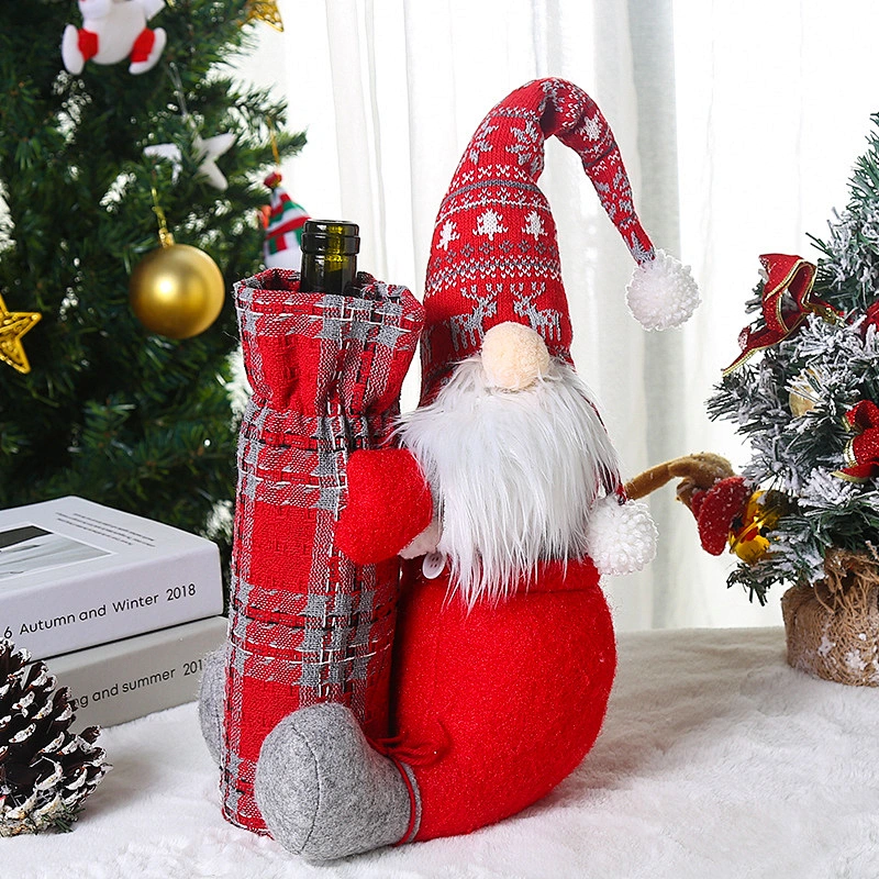 Faceless doll red wine bottle set with Santa Claus wine bag Restaurant festive decorations