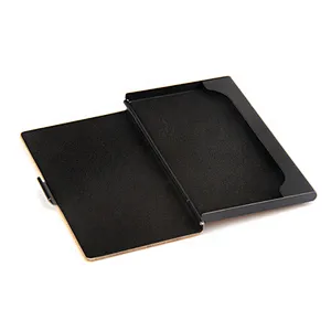 Customized business gift high classic laser carving logo wooden case metal business card holder