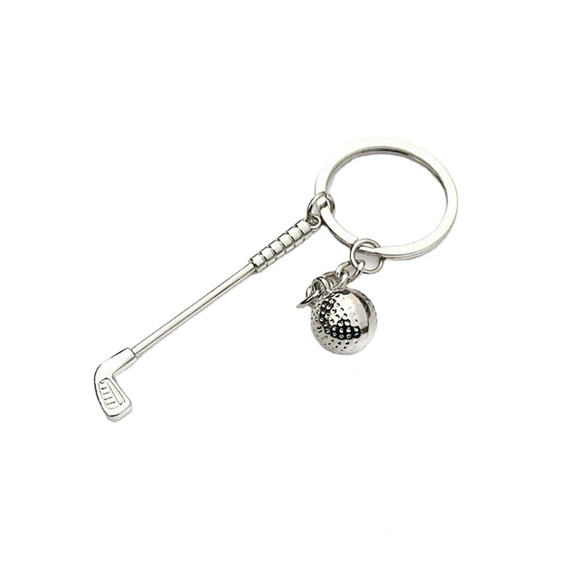 Wholesale high quality Custom promotional Gifts keychain 3D Mini Golf Ball And Golf Club Shaped Metal Golf Keychain