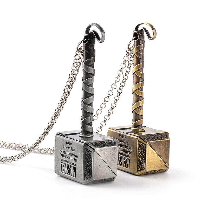 Fashion  High quality Design Thor Hammer metal key chain promotion gift Men Metal Weapon Pendant Necklaces