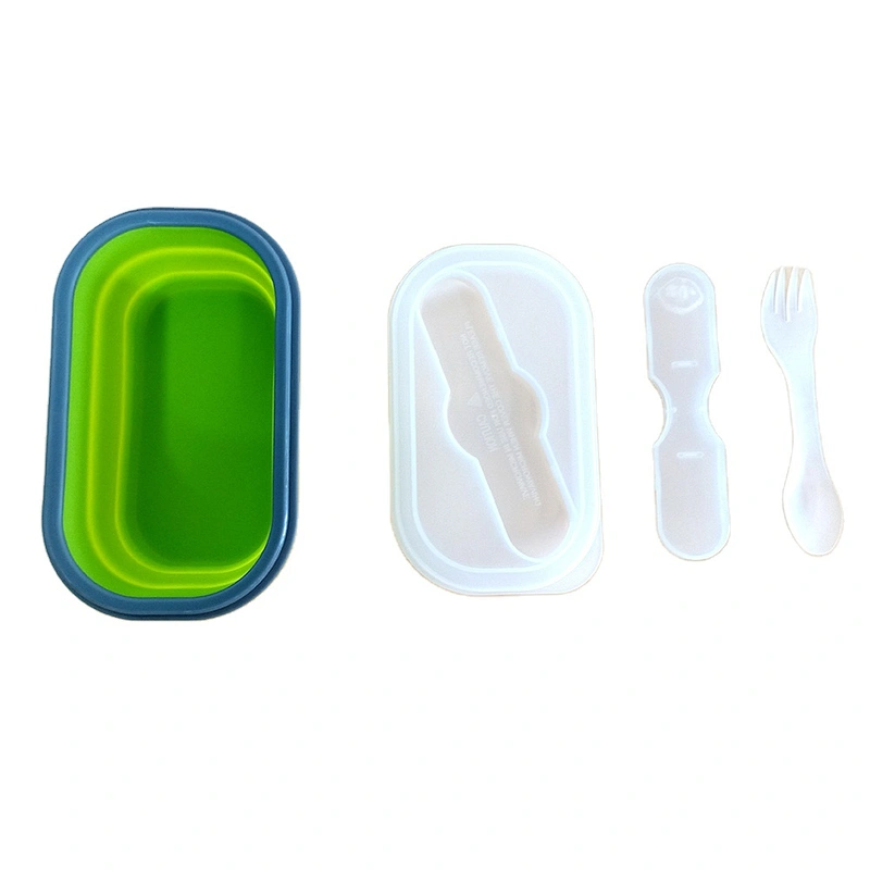 Promotional Gift Hot Sale Food Grade BPA Free Collapsible  Silicone Food Storage Container Plastic Spoon Lunch Box
