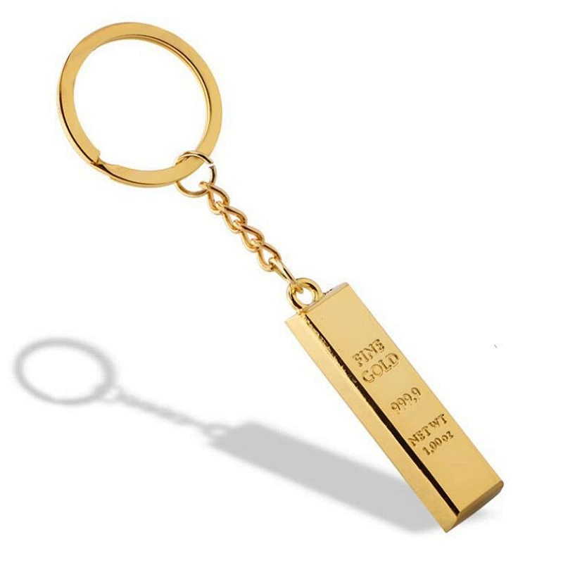 Custom promotion gift Fashion high quality metal Novelty 3D golden bar shaped key chain