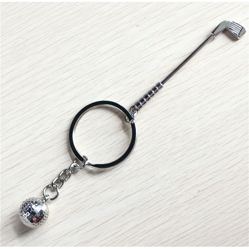 Wholesale high quality Custom promotional Gifts keychain 3D Mini Golf Ball And Golf Club Shaped Metal Golf Keychain