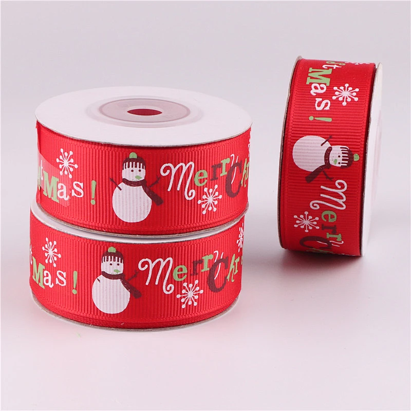 Wholesale custom high quality 25mm foil gold Merry Christmas satin ribbons