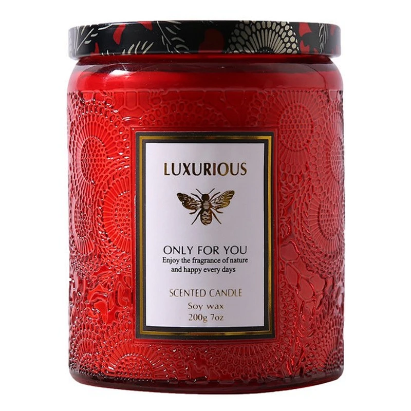 Wholesale DIY scented candle cup Embossed luxury candle jars Colored glass bottle with lid