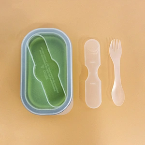 Hot Selling Food Grade BPA Free Single Cup Silicone Food Storage Container Collapsible Plastic  Spoon Lunch Bento Box