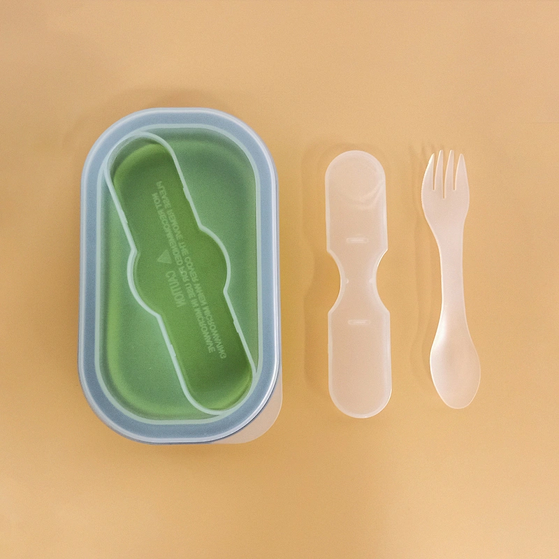 Hot Selling Food Grade BPA Free Single Cup Silicone Food Storage Container Collapsible Plastic  Spoon Lunch Bento Box