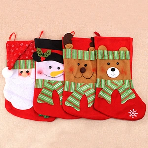 Wholesale 2020 hot selling New Year Santa Snowman Christmas socks cloth gift Plush Candy Bags