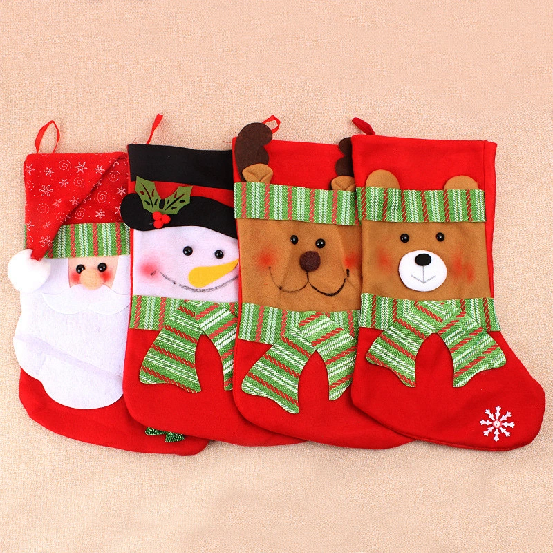 Wholesale 2020 hot selling New Year Santa Snowman Christmas socks cloth gift Plush Candy Bags