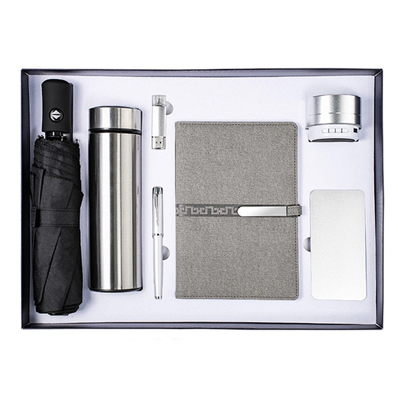 2020 New Business Gift   USB + Metal Pen + A5 Notebook + wireless speaker + Power Bank + Thermos and Umbrella Gift Set