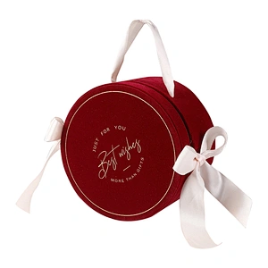 Hand carry custom logo Circular velvet  gift box with nice bowknot ribbon paper wedding  gift boxes