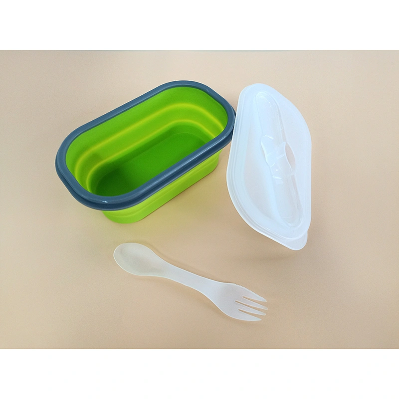 Promotional Gift Hot Sale Food Grade BPA Free Collapsible  Silicone Food Storage Container Plastic Spoon Lunch Box
