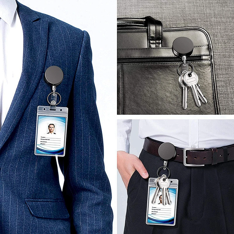 Hot sale retractable custom design multi-use Metal badge  holder Name Card gift promotion  Keychain with Key Ring