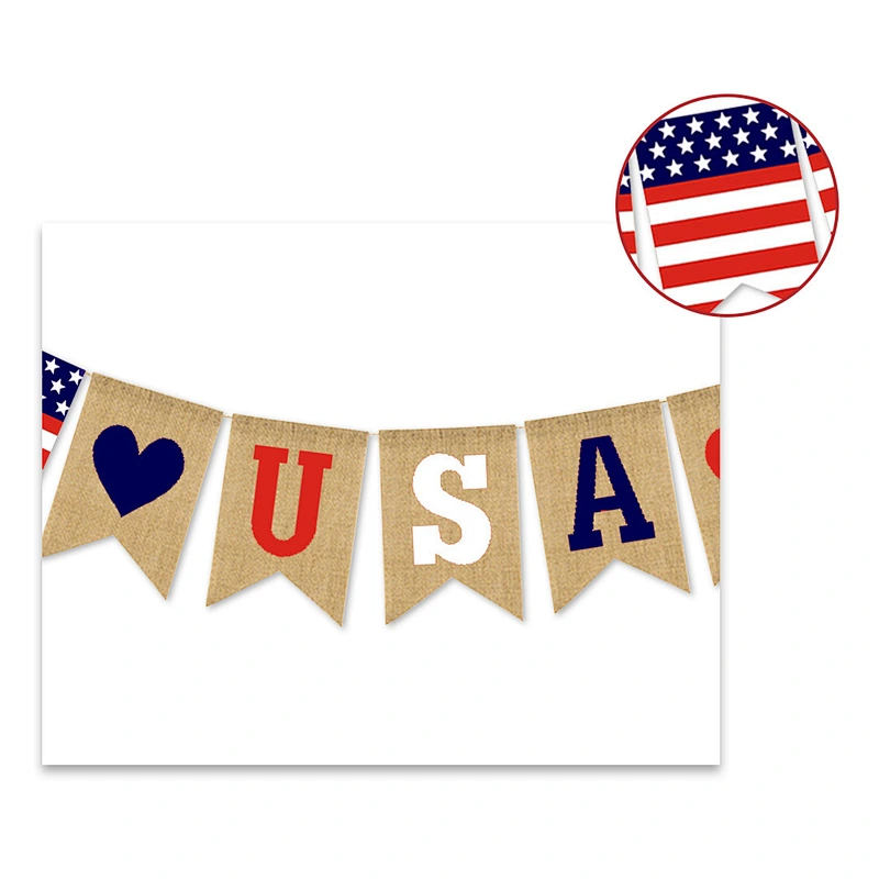 Hot sale USA flag Burlap Bunting Decorations American Independence Day White and Blue Theme Party Supplies